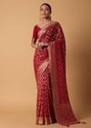 Red Banarasi Georgette Saree With Bandhani Weave And Unstitched Blouse Piece