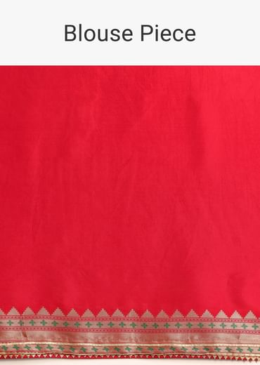 Red Bandhani Silk Saree With Unstitched Blouse