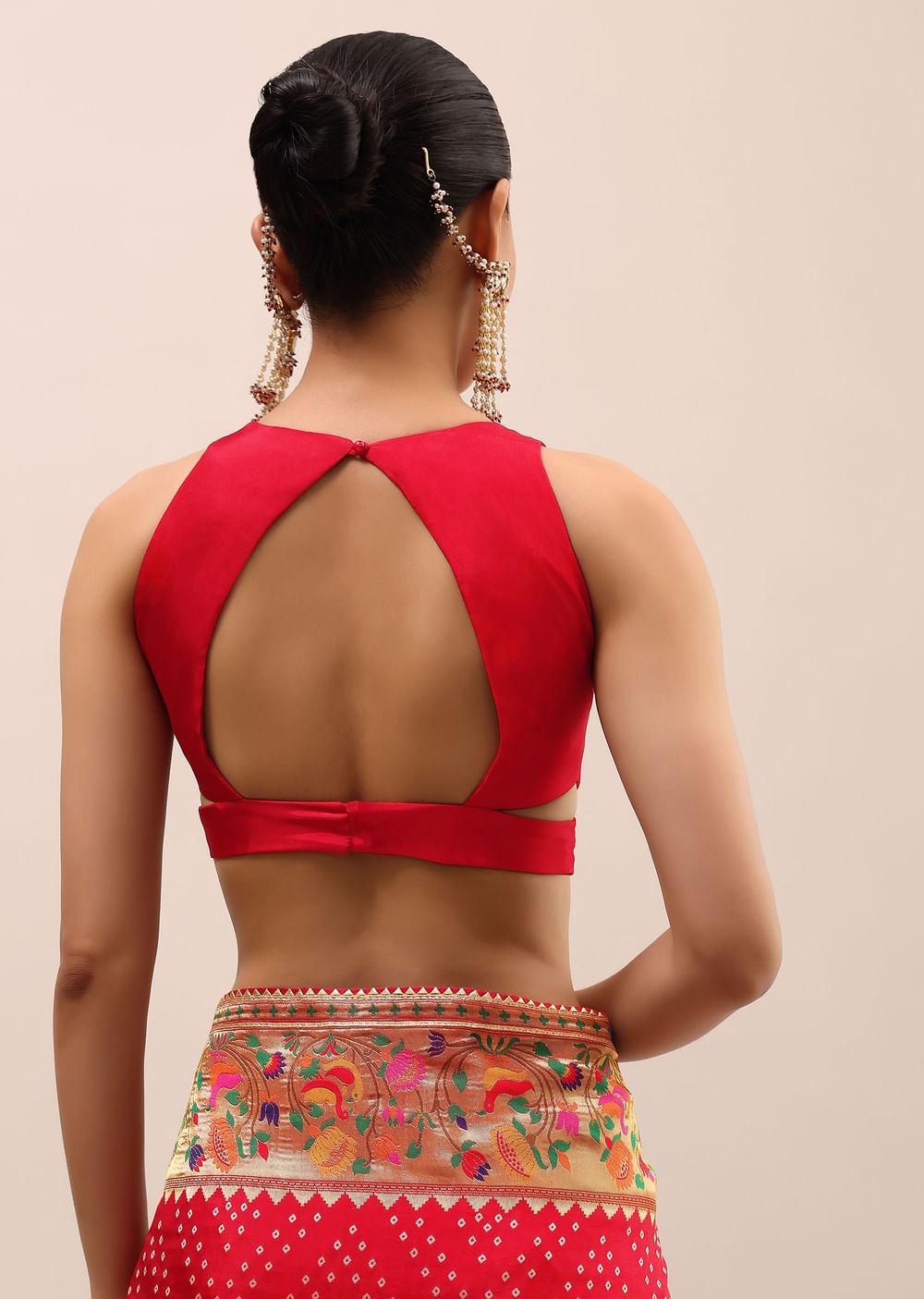Red Bandhani Silk Saree With Unstitched Blouse