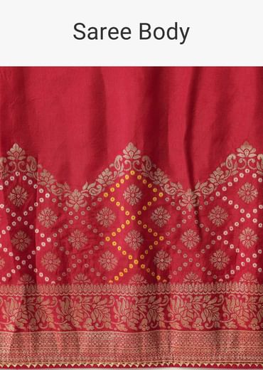 Red Bandhani Weave Saree In Silk With Unstitched Blouse Piece