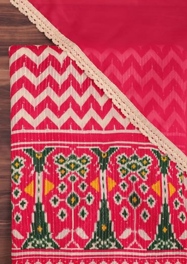 Red Chevron Printed Georgette Dress Material