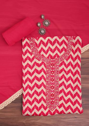 Red Chevron Printed Georgette Dress Material
