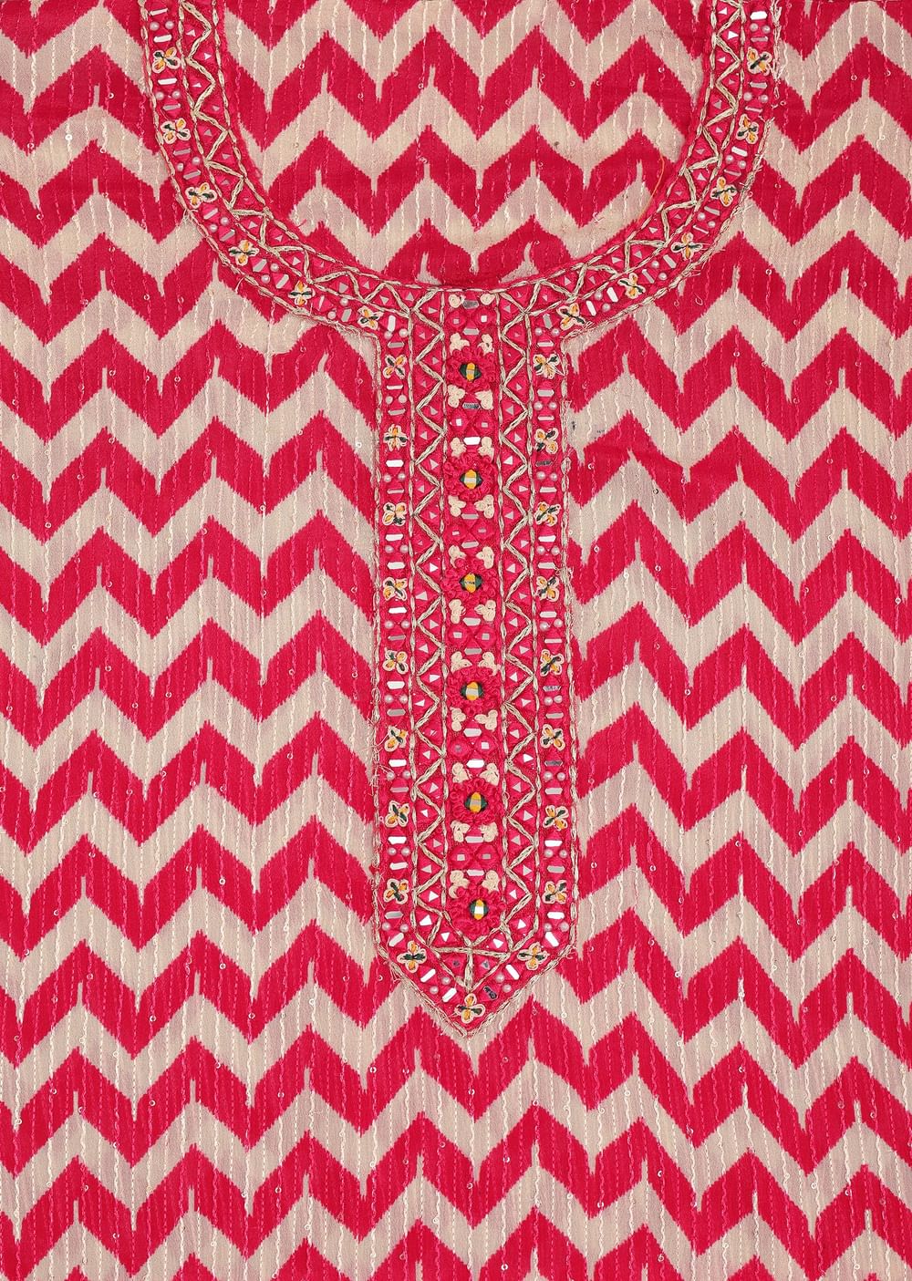 Red Chevron Printed Georgette Dress Material