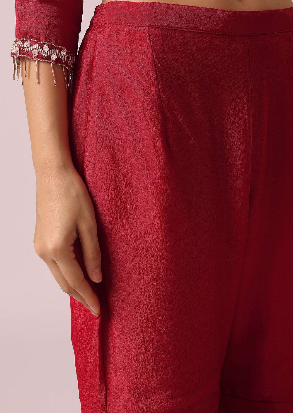 Red Colorblock Kurta And Layered Sharara Set