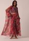 Red Cotton Jacket And Palazzo Set With Printed Detail