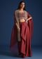Red Cutdana Work Jacket With Draped Skirt And Crop Top