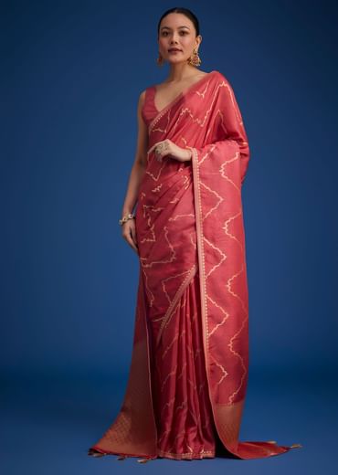 Punch Pink Dola Silk Saree With Zari Accents On Pallu And Border