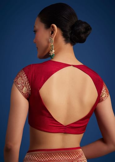 Red Dola Silk Saree With Zari Checkered Design And Woven Border