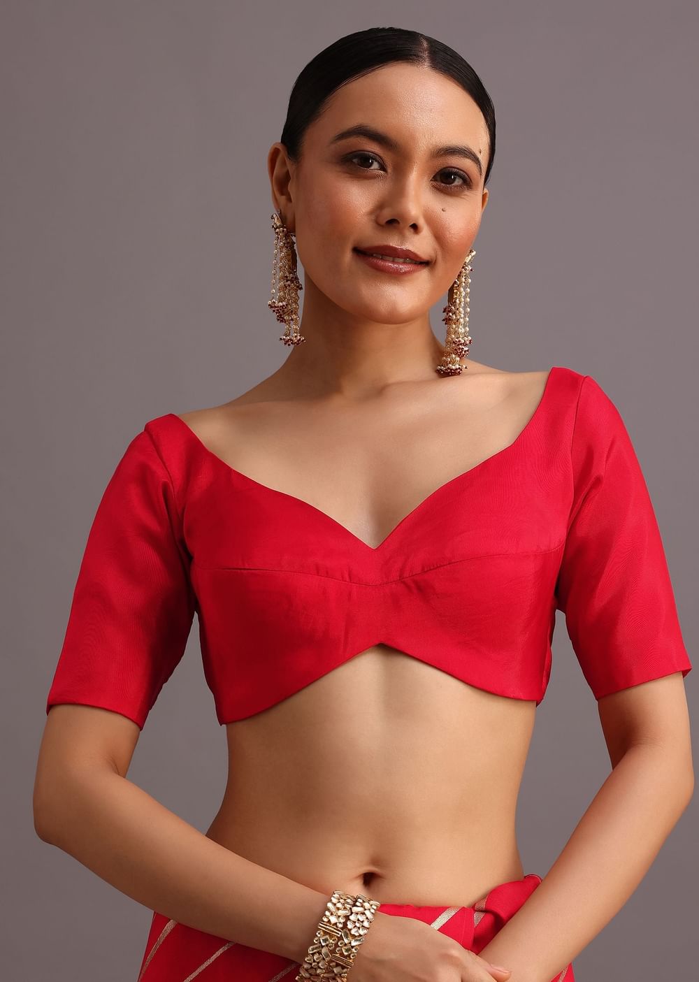 Red Dola Silk Woven Leheriya Saree With Gotta Patti Border