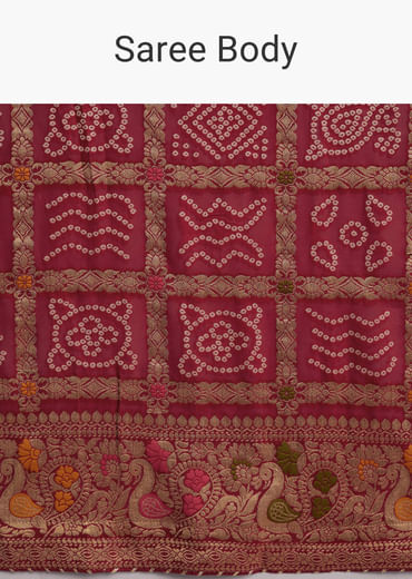 Red Dola Silk Woven Saree With Bandhani And Floral Work
