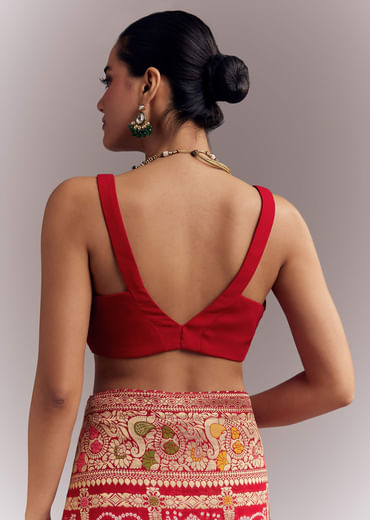 Red Dola Silk Woven Saree With Bandhani And Floral Work