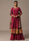 Red Embroidered Kurta Palazzo Set With Mirror Work Dupatta
