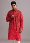 Red Floral Print Jacket Kurta Set In Georgette