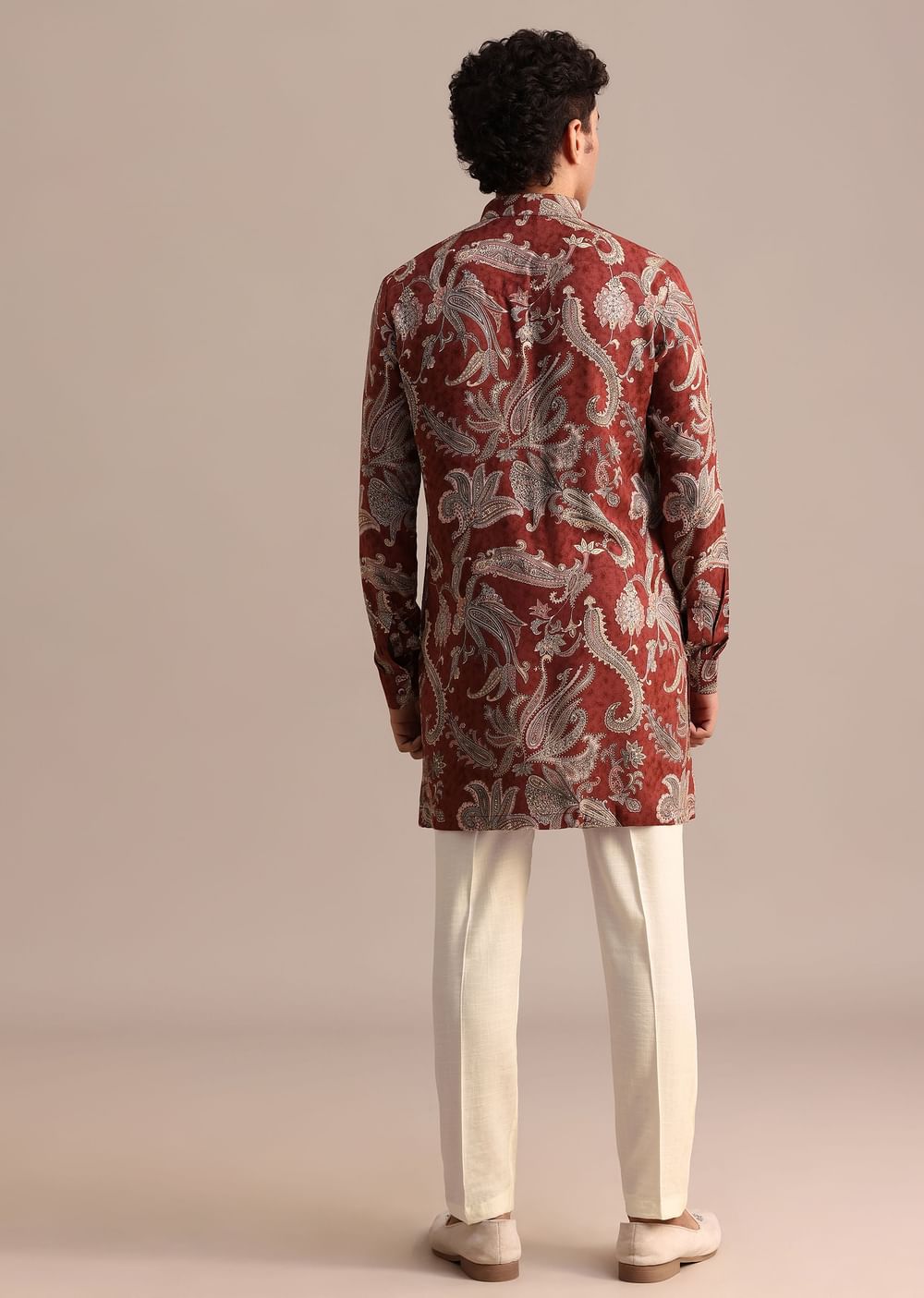 Red Floral Printed Kurta For Men