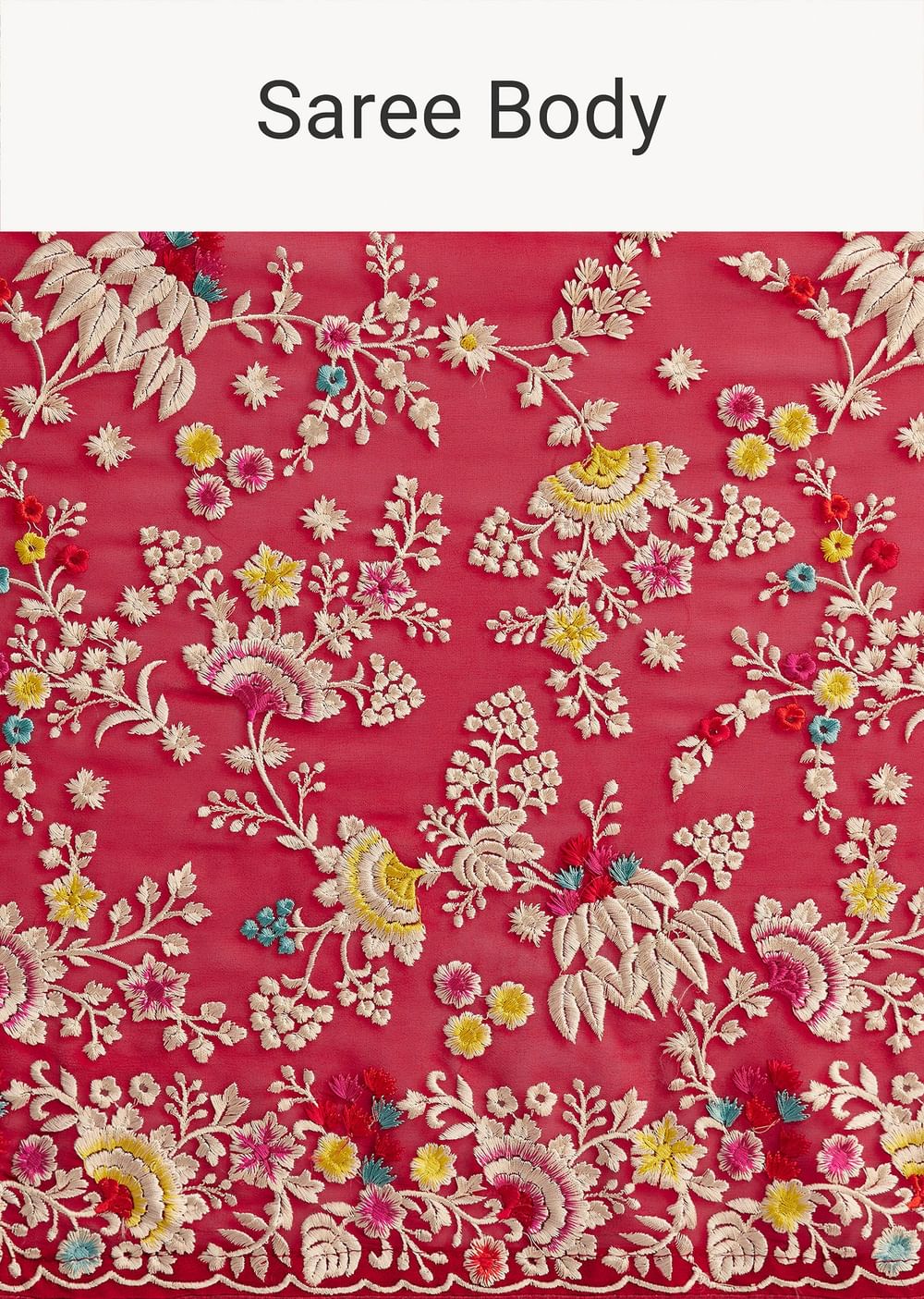 Red Georgette Parsi Gara Saree With Multicolor Thread Embroidery