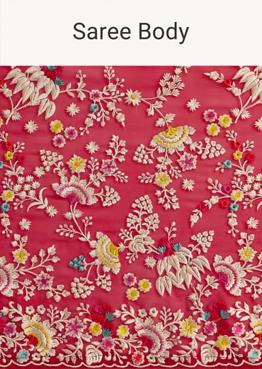 Red Georgette Parsi Gara Saree With Multicolor Thread Embroidery