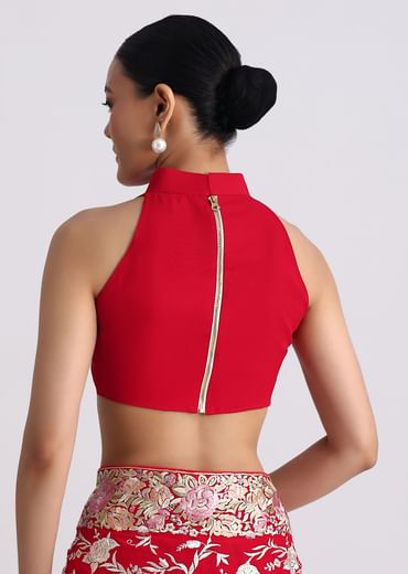 Red Georgette Saree with Parsi Gara Work