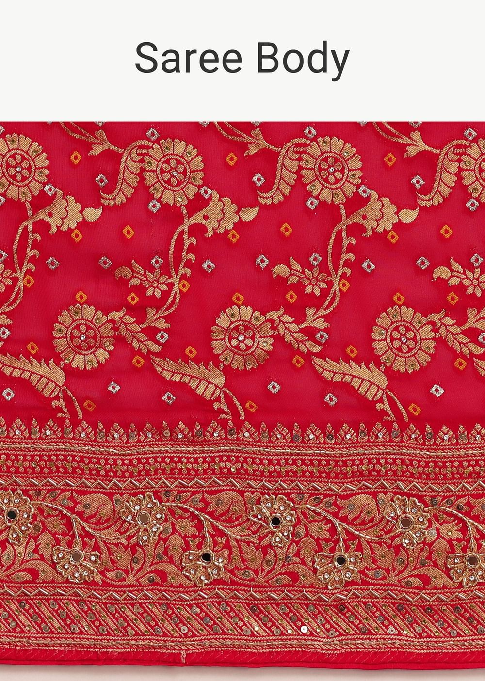 Red Georgette Woven Saree With Bandhani Jaal Work