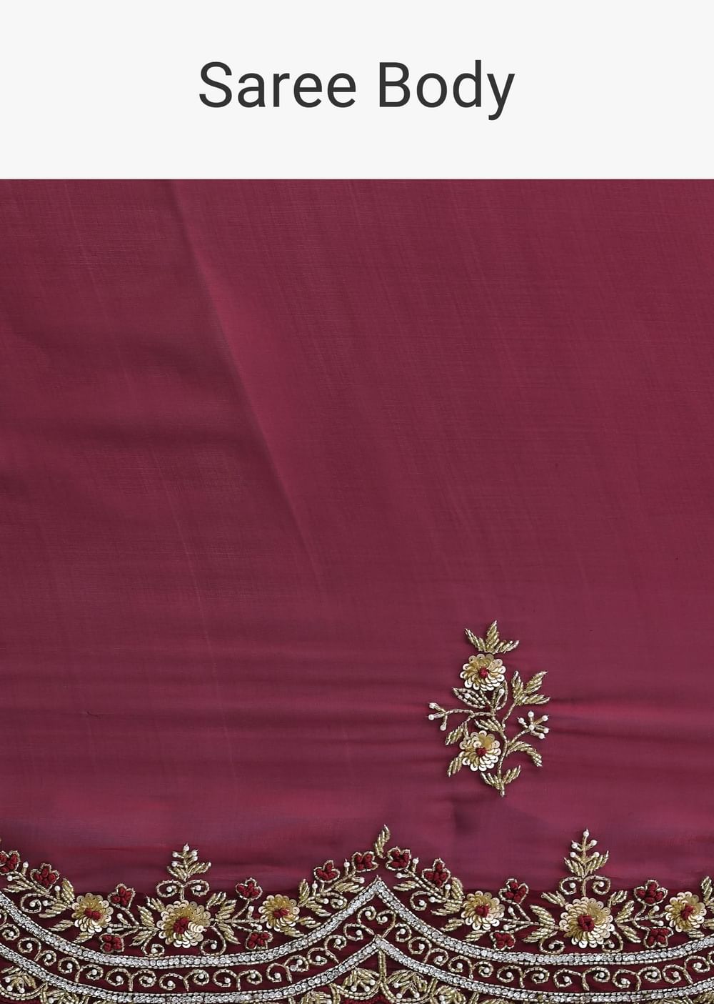 Red Glass Tissue Saree With Sequin Scallop Border And Unstitched Blouse Fabric