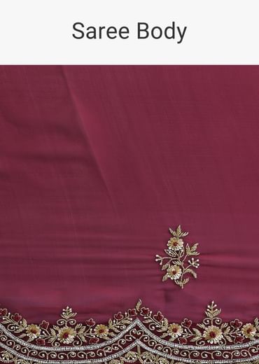 Red Glass Tissue Saree With Sequin Scallop Border And Unstitched Blouse Fabric