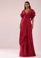 Red Saree Gown In Crepe With Frill Sleeves And Delicate Hand Embroidery