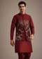 Red Jacket And Kurta Set In Silk With Resham Work
