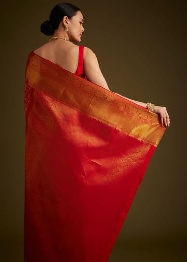 Red Kanjivaram Silk Saree With Golden Zari Detailing