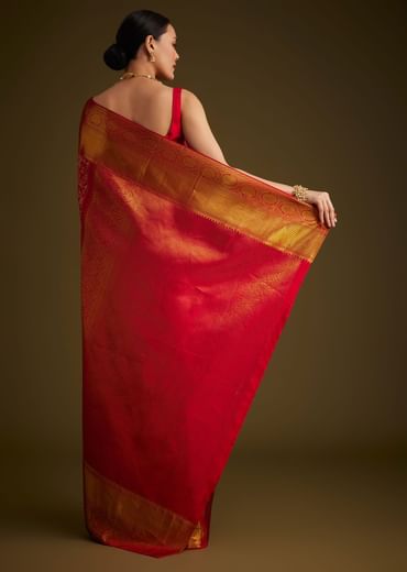 Red Kanjivaram Silk Saree With Golden Zari Detailing