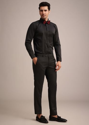 Red Knit Tuxedo Set With Pocket Square