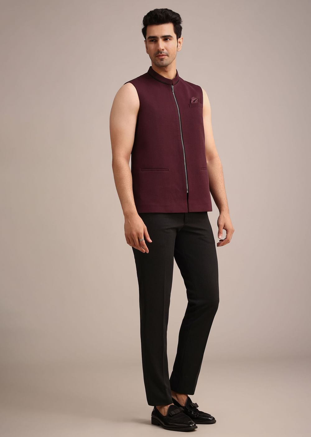 Red Knit Tuxedo Set With Waist Coat