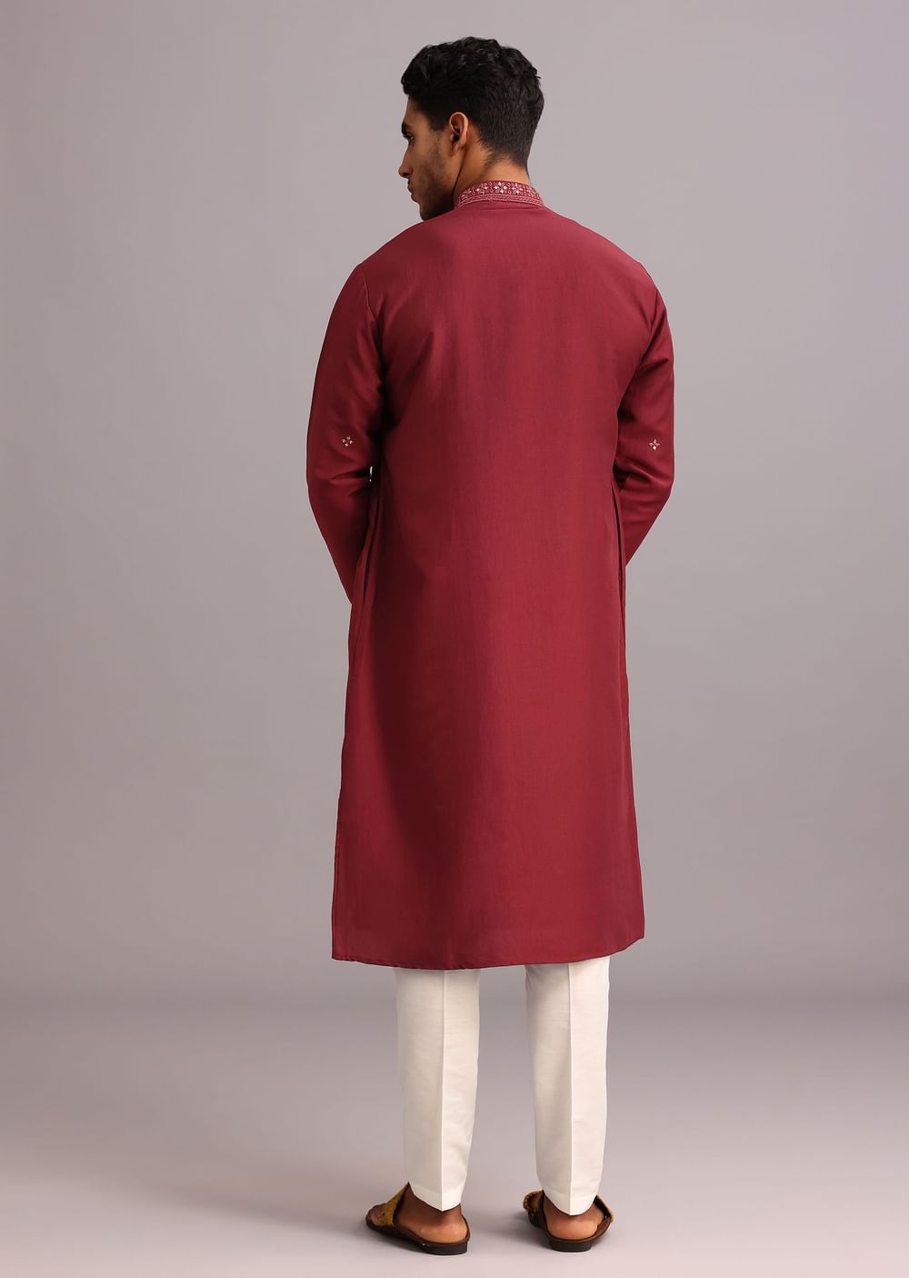 Red Kurta Pant Set In Silk With Mirror Work