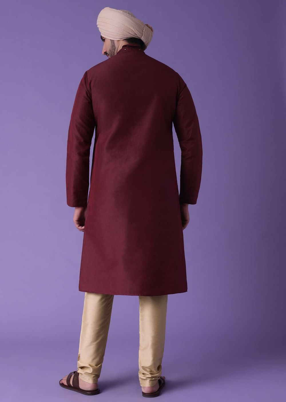 Red Kurta Set In Cotton Silk With Mirror Embroidery