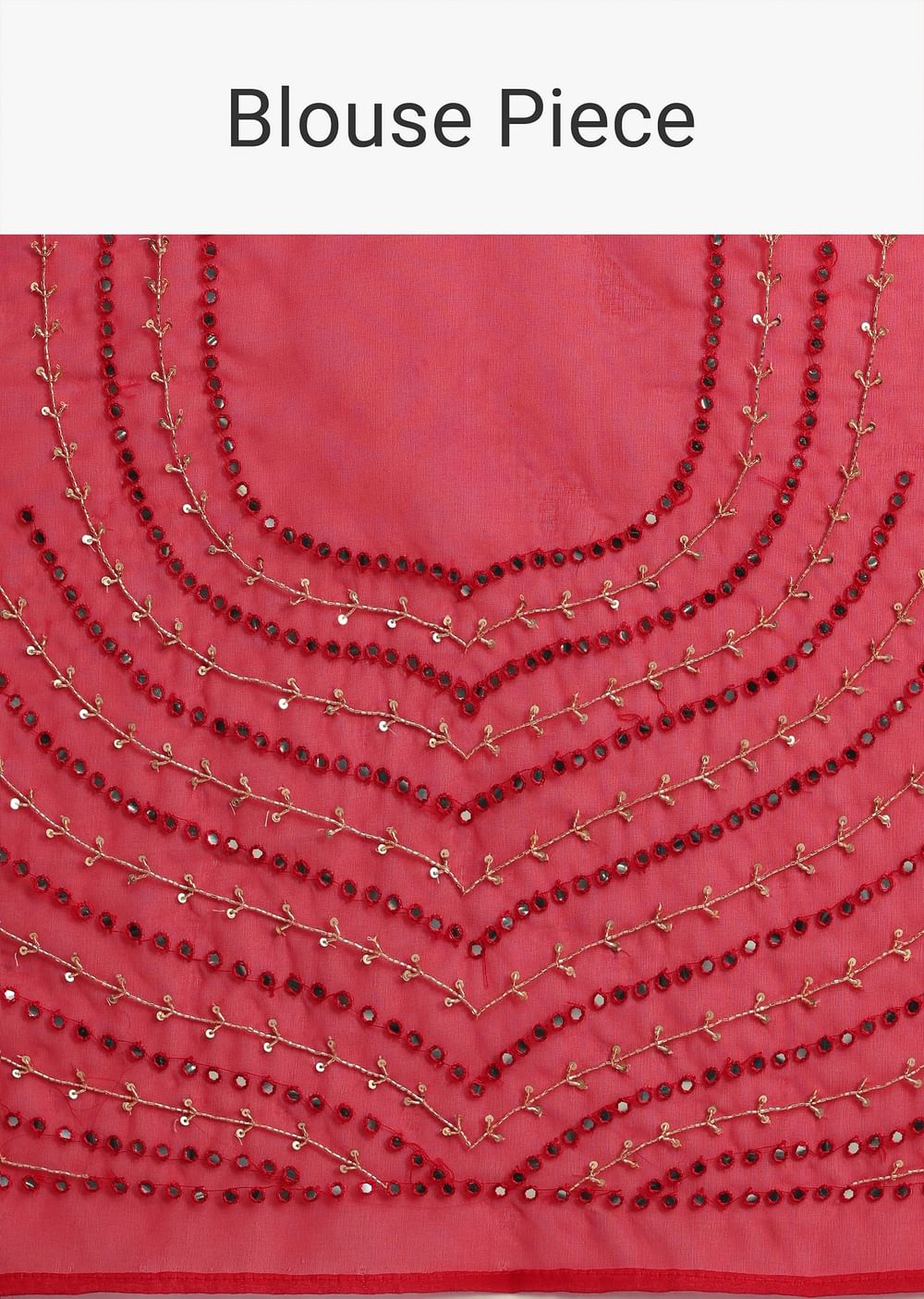 Red Mirror Embellished Organza Saree With Unstitched Blouse