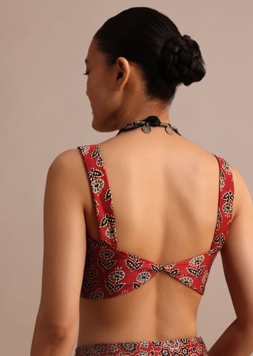 Red Modal Satin Ajrakh Handblock Printed Saree