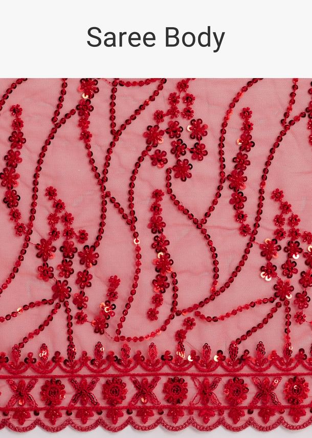 Red Net Saree With Sequins And Stone Detailing