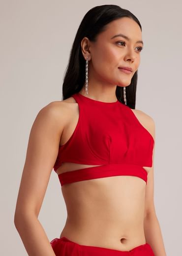 Red Net Saree With Sequins And Stones Embroidery