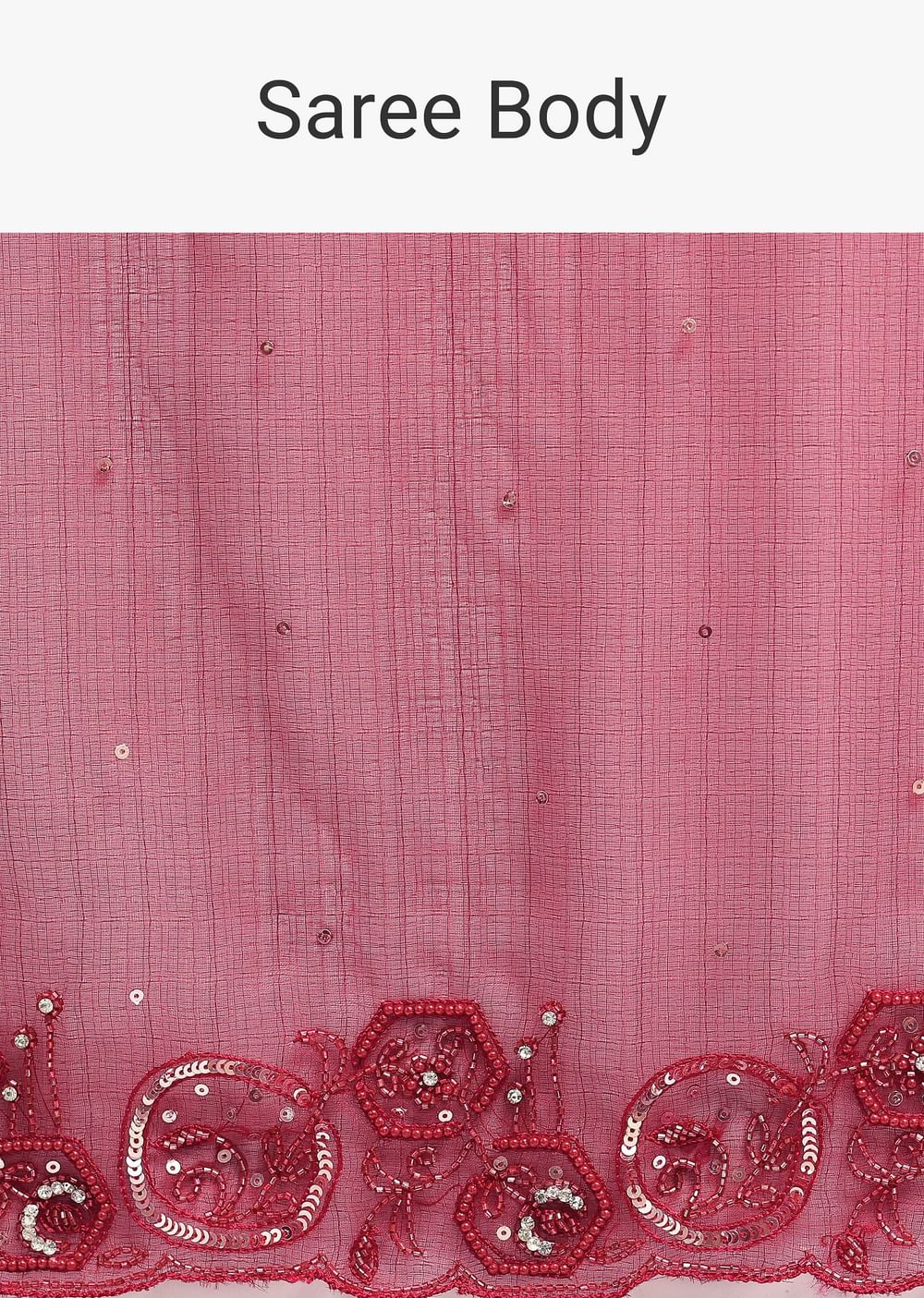 Red Organza Saree In Sequins With Unstitched Blouse