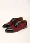 Red Oxfords In Suede With Black Rexine Leather Detailing