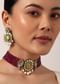 Red Pendant Beaded Choker Set With Floral Motif