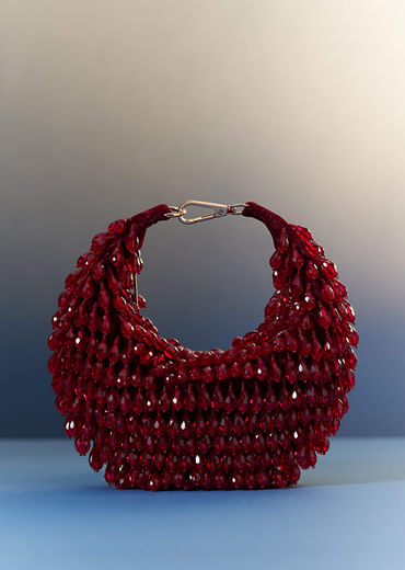 Red Potli With Beaded Embellishments Red Potli With Beaded Embellishments