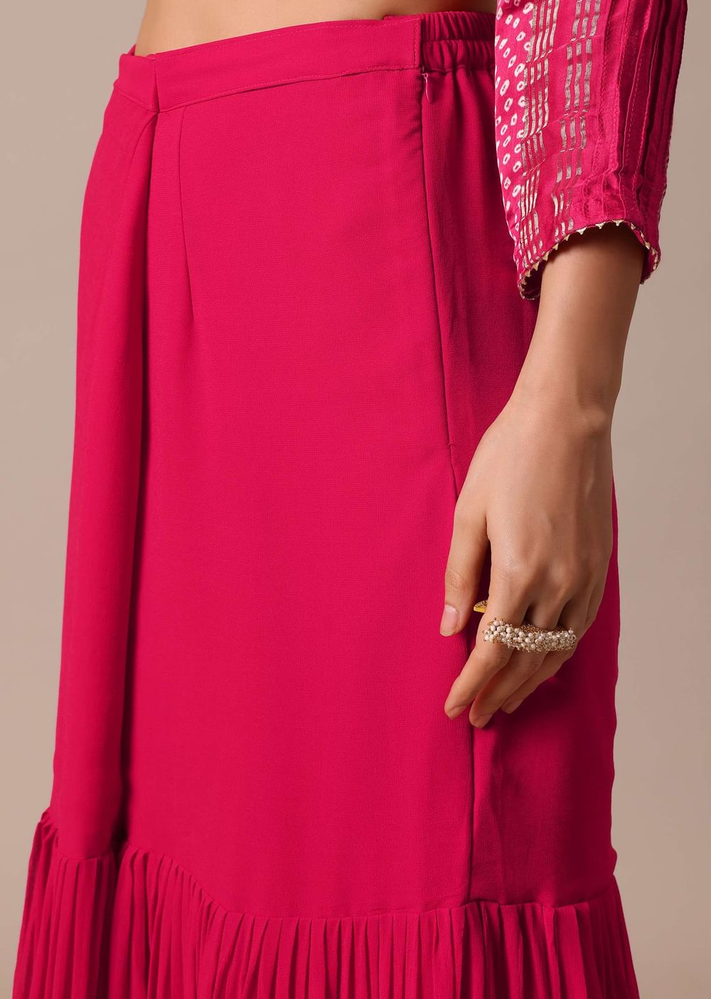 Red Printed Kurta Sharara Set In Silk