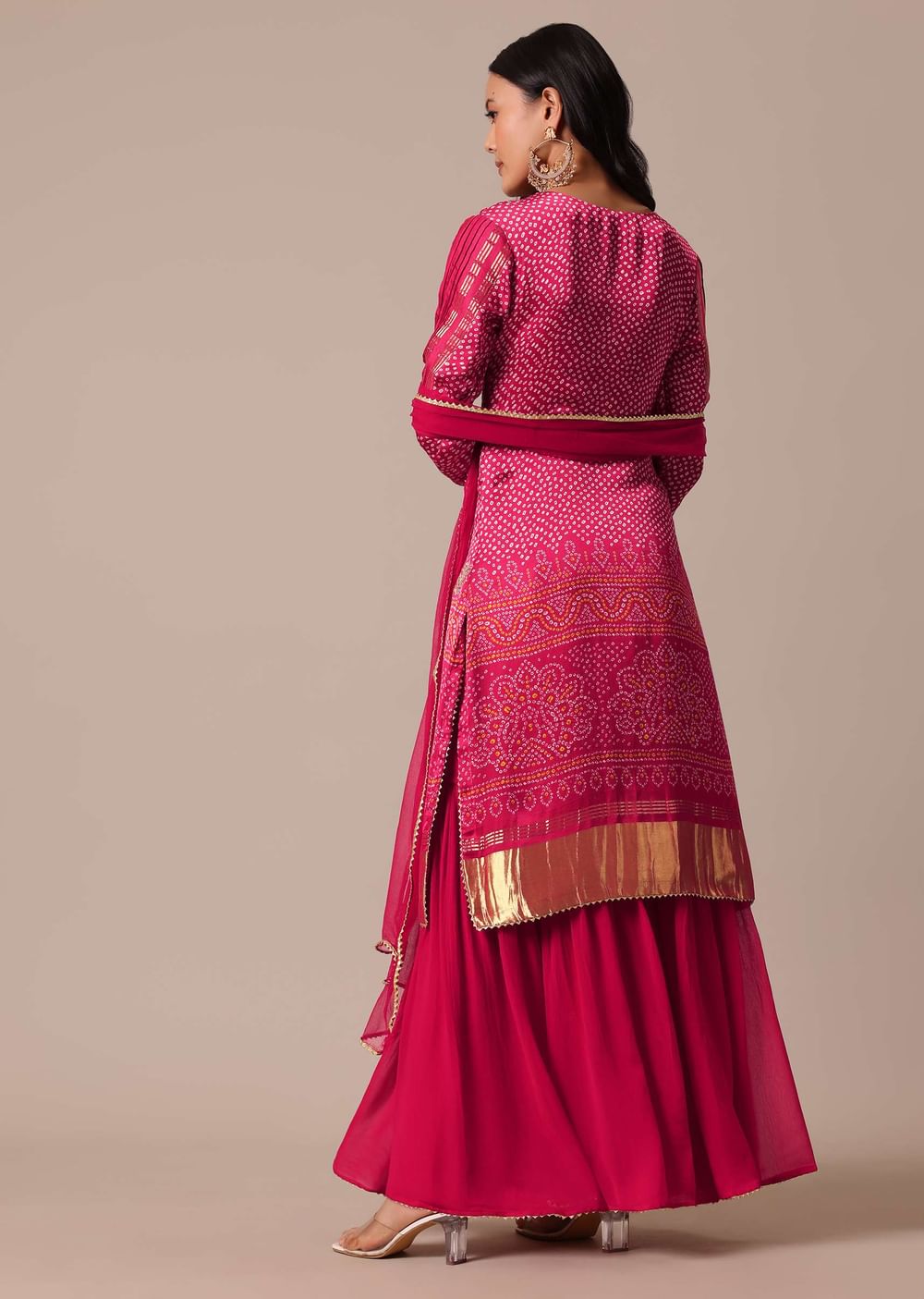 Red Printed Kurta Sharara Set In Silk