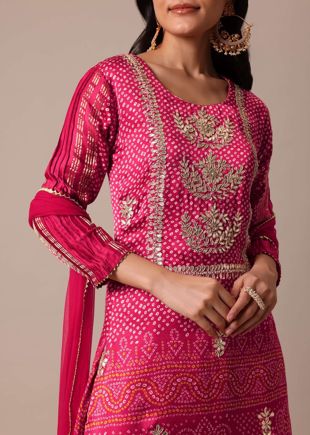 Red Printed Kurta Sharara Set In Silk