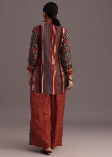 Red Printed Kurti With Palazzo Set