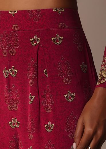 Red Printed Sharara Set With Stone Work Kurta