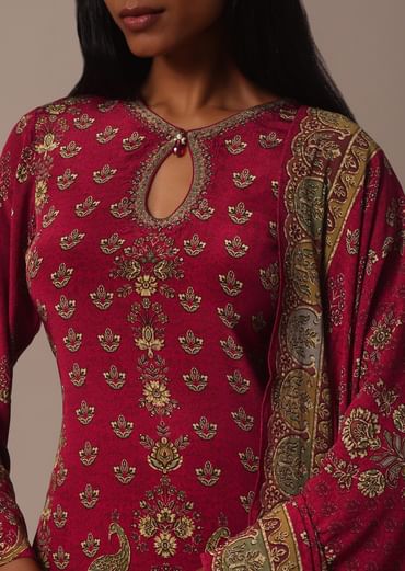 Red Printed Sharara Set With Stone Work Kurta