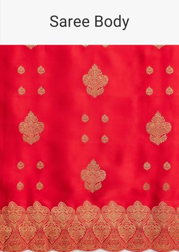 Red Satin Silk Butti Woven Saree With Scallop Brocade Border