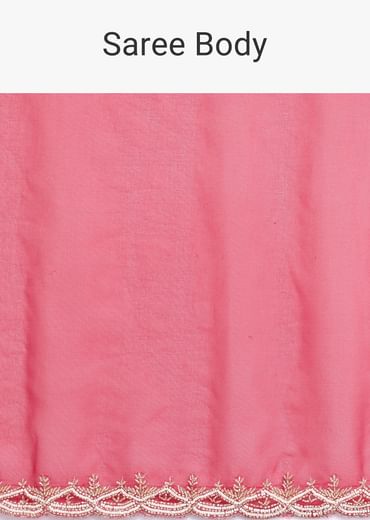 Red Scallop Border Organza Saree With Unstitched Blouse