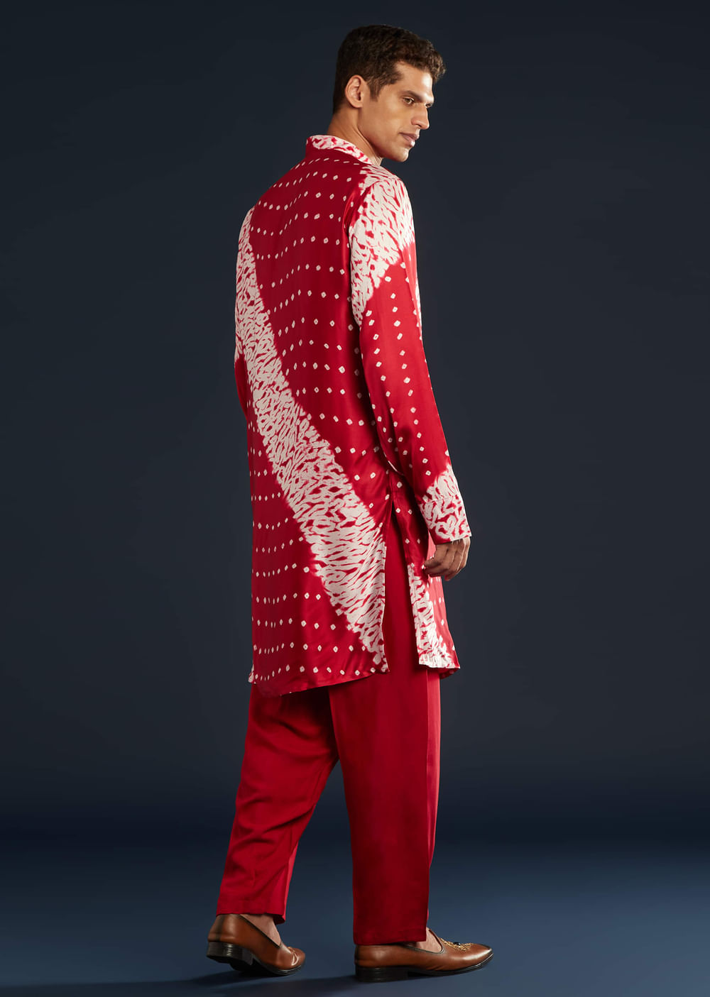 Red Shibori and Bandhani Print Kurta Set