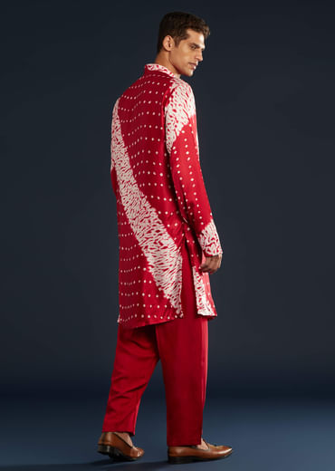 Red Shibori and Bandhani Print Kurta Set Red Shibori and Bandhani Print Kurta Set